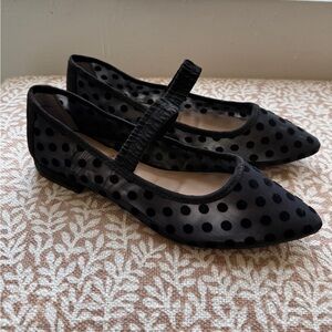 Pointed Toe Black Polka Dot Mary Jane Flats